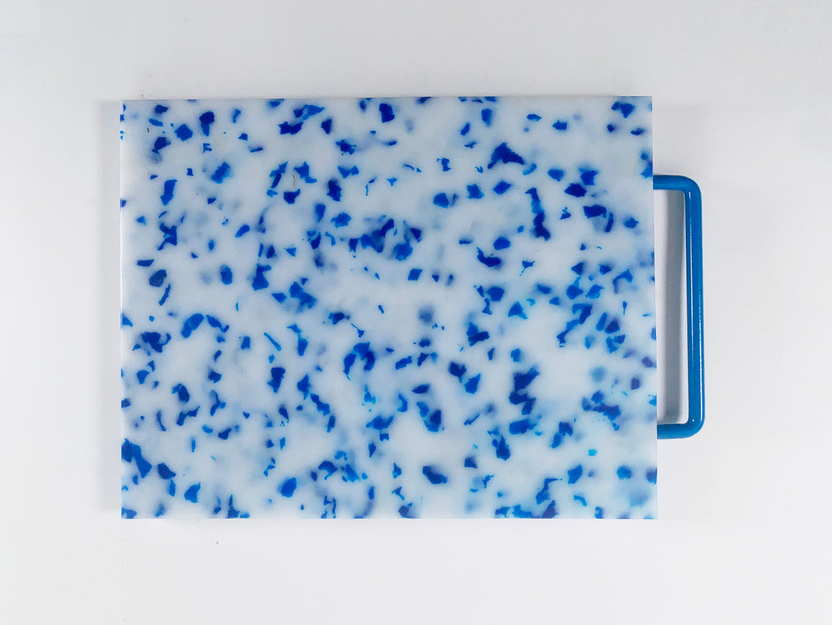 Belwares Large Plastic Cutting Board White, with Blue Borders