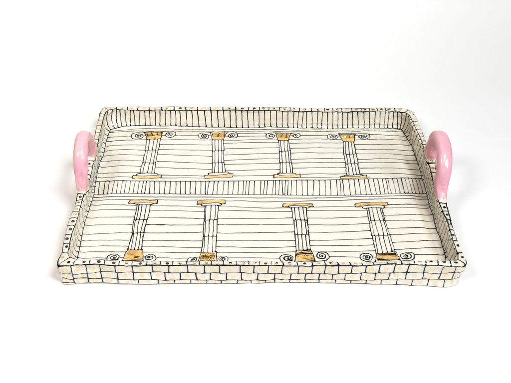 Tray with Pink Handles