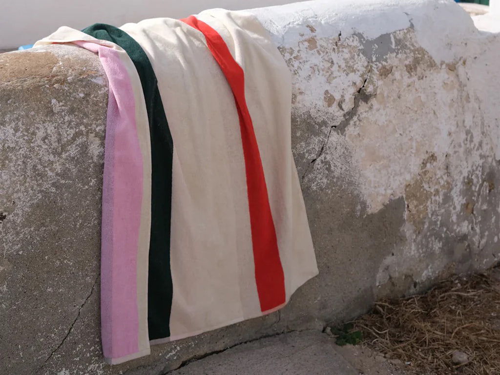 Beach Towel - Red, Dark Green, Toffee + Pink