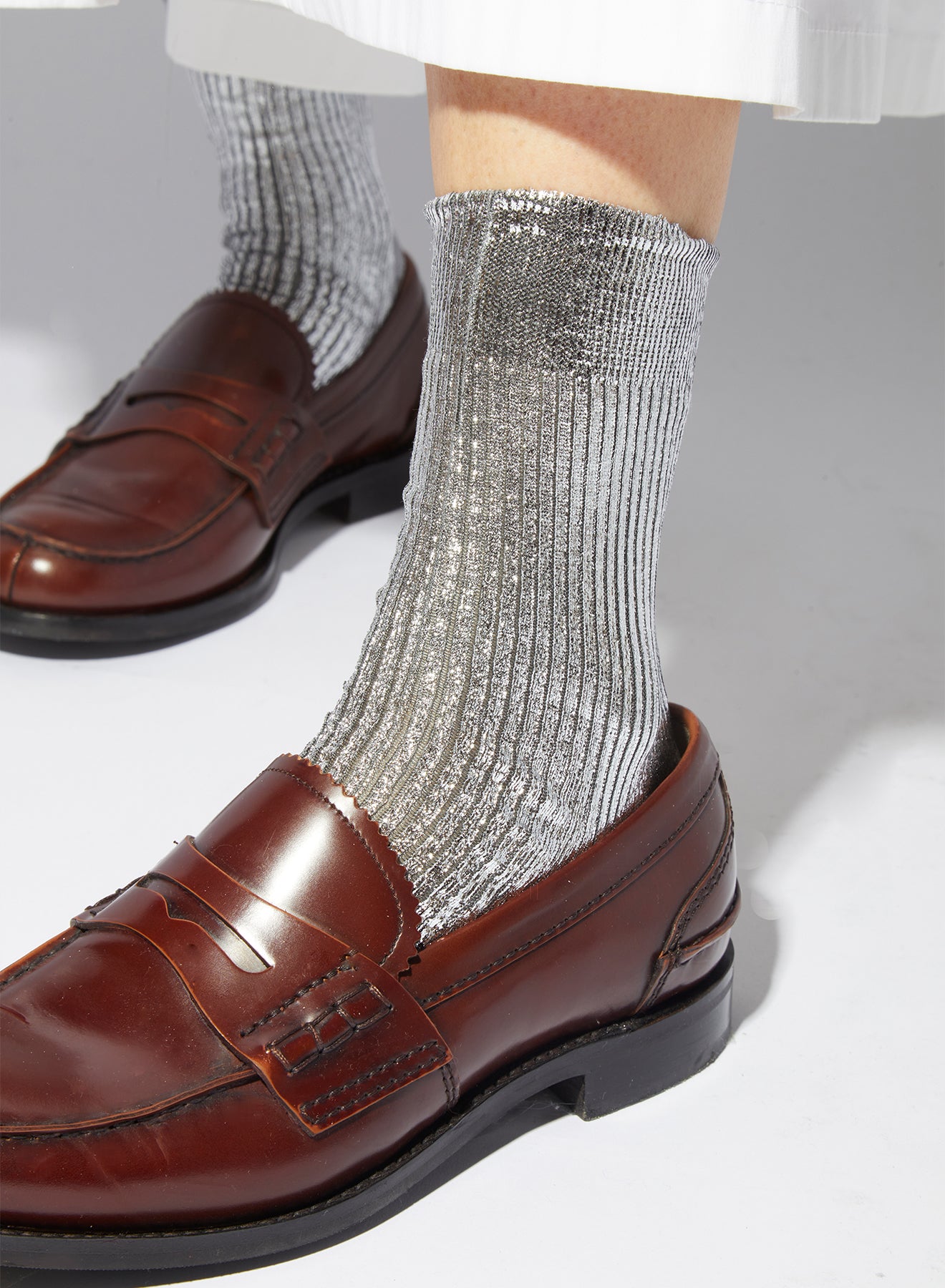 Metallic Laminated Socks - Silver