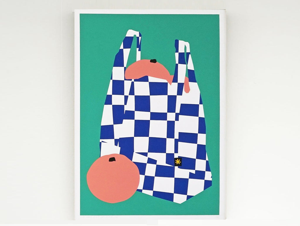 Some Tropical Fruit in a Checkered Shopping Bag Screenprint